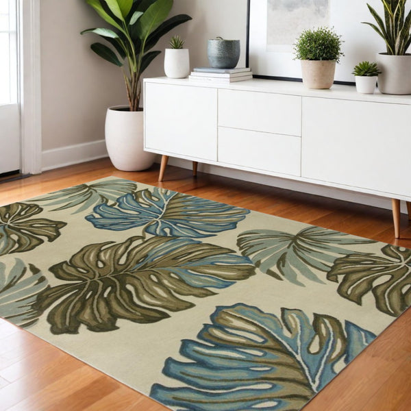 HomeRoots 10' Tropical Botanical Hand-Tufted Wool Runner Rug for Cozy Hallways and Stylish Spaces 4' X 6' 375501