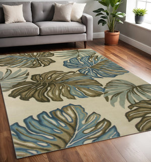 HomeRoots 10' Tropical Botanical Hand-Tufted Wool Runner Rug for Cozy Hallways and Stylish Spaces 5' X 8' 375502