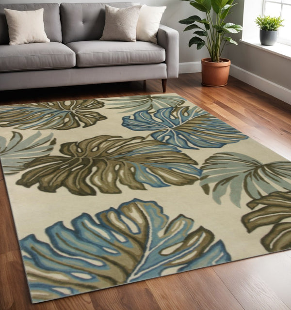 HomeRoots 10' Tropical Botanical Hand-Tufted Wool Runner Rug for Cozy Hallways and Stylish Spaces 5' X 8' 375502