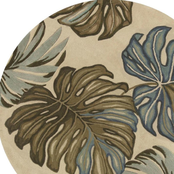 HomeRoots 10' Tropical Botanical Hand-Tufted Wool Runner Rug for Cozy Hallways and Stylish Spaces 5' Round 375503