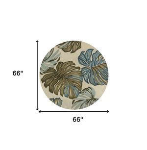 HomeRoots 10' Tropical Botanical Hand-Tufted Wool Runner Rug for Cozy Hallways and Stylish Spaces 5' Round 375503