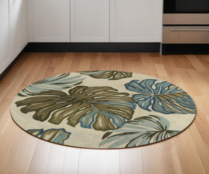 HomeRoots 10' Tropical Botanical Hand-Tufted Wool Runner Rug for Cozy Hallways and Stylish Spaces 5' Round 375503