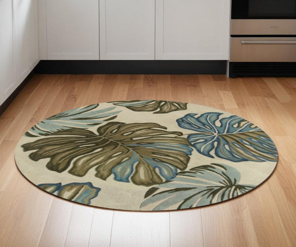HomeRoots 10' Tropical Botanical Hand-Tufted Wool Runner Rug for Cozy Hallways and Stylish Spaces 5' Round 375503