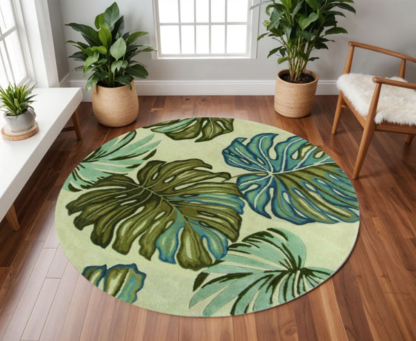 HomeRoots 10' Tropical Botanical Hand-Tufted Wool Runner Rug for Cozy Hallways and Stylish Spaces 8' Round 375504