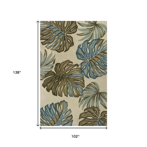 HomeRoots 9' Tropical Botanical Hand-Tufted Wool Area Rug - Plush, Versatile Design for Cozy Spaces 9' X 12' 375506