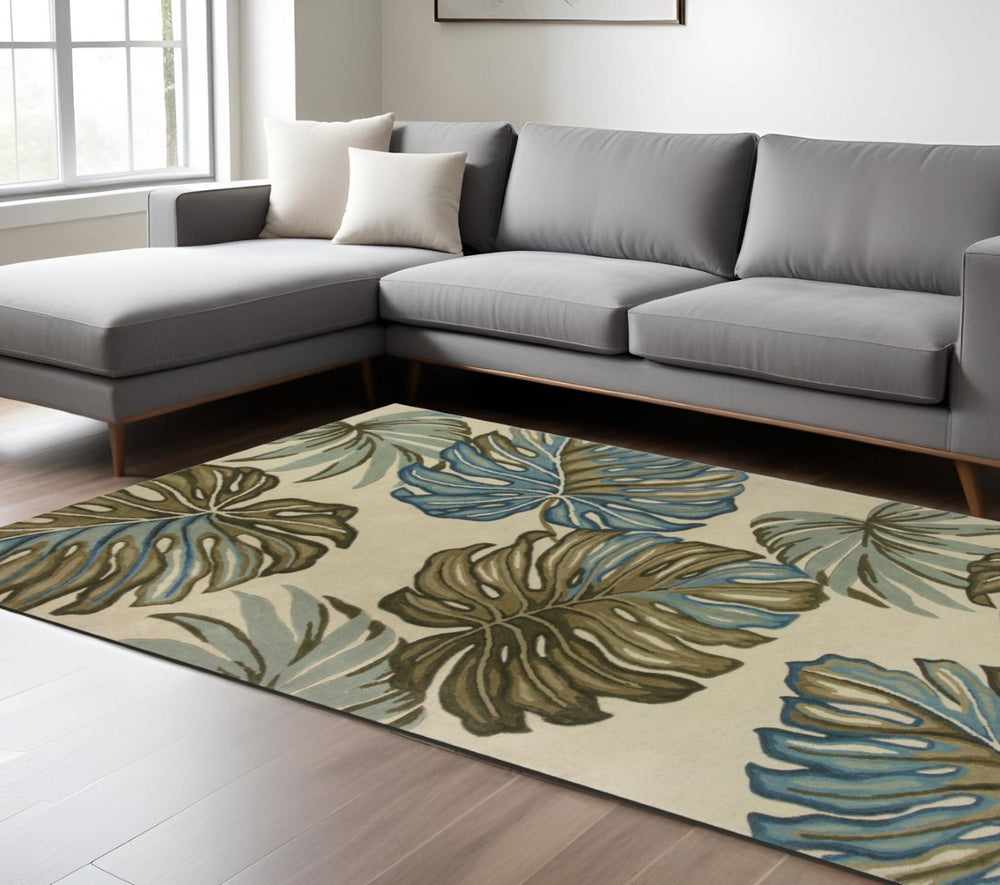 HomeRoots 9' Tropical Botanical Hand-Tufted Wool Area Rug - Plush, Versatile Design for Cozy Spaces 9' X 12' 375506