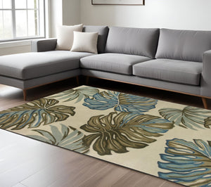 HomeRoots 9' Tropical Botanical Hand-Tufted Wool Area Rug - Plush, Versatile Design for Cozy Spaces 9' X 12' 375506