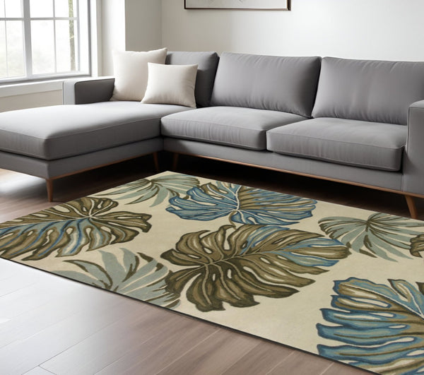 HomeRoots 9' Tropical Botanical Hand-Tufted Wool Area Rug - Plush, Versatile Design for Cozy Spaces 9' X 12' 375506