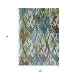 Homeroots 3' X 5' Blue And Green Botanical Leaves Area Rug  Polypropylene 375507