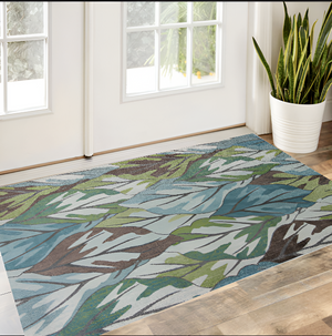 Homeroots 3' X 5' Blue And Green Botanical Leaves Area Rug  Polypropylene 375507