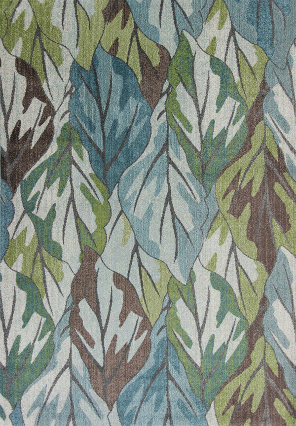 Homeroots 5' X 8' Blue Tropical Leaves Indoor Area Rug  Polypropylene 375508