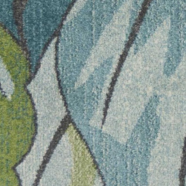HomeRoots 5' Botanical Leaves Area Rug in Ivory, Blue & Green - Soft, Durable, Stain-Resistant for Any Space 5' X 8' 375508