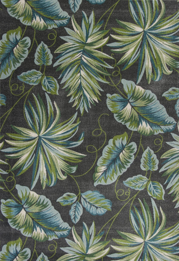 HomeRoots 5' Botanical Leaves Area Rug in Gray, Teal, and Green – Stylish, Durable, and Kid-Friendly Comfort 5' X 8' 375512