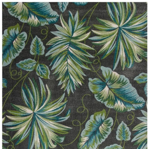 HomeRoots 5' Botanical Leaves Area Rug in Gray, Teal, and Green – Stylish, Durable, and Kid-Friendly Comfort 8' X 11' 375513
