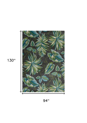 HomeRoots 5' Botanical Leaves Area Rug in Gray, Teal, and Green – Stylish, Durable, and Kid-Friendly Comfort 8' X 11' 375513