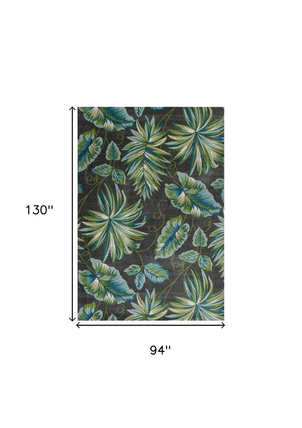 HomeRoots 5' Botanical Leaves Area Rug in Gray, Teal, and Green – Stylish, Durable, and Kid-Friendly Comfort 8' X 11' 375513