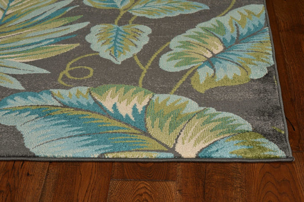 HomeRoots 10' Contemporary Botanical Leaves Area Rug in Gray, Teal & Green - Stylish, Durable & Easy-Care Design 10' X 13' 375514