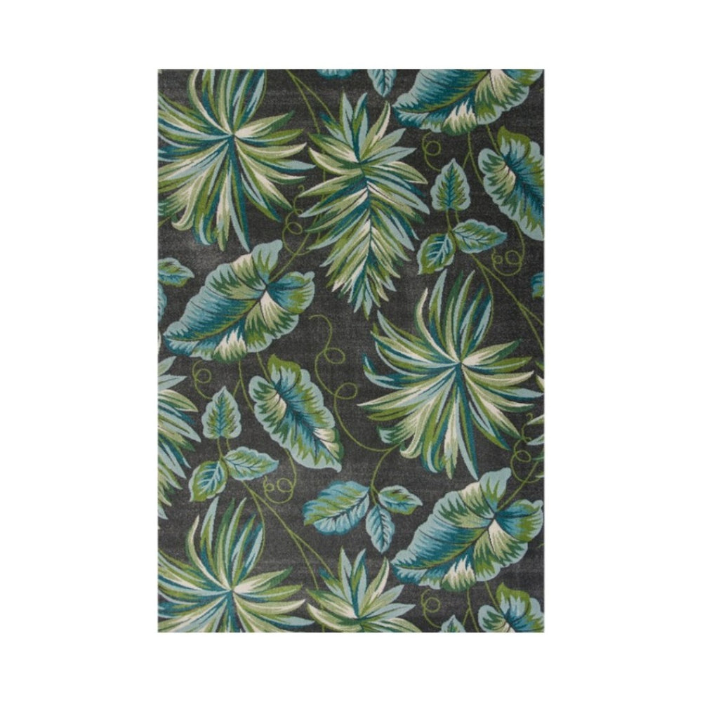 HomeRoots 10' Contemporary Botanical Leaves Area Rug in Gray, Teal & Green - Stylish, Durable & Easy-Care Design 10' X 13' 375514