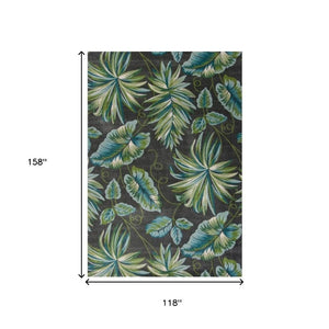 HomeRoots 10' Contemporary Botanical Leaves Area Rug in Gray, Teal & Green - Stylish, Durable & Easy-Care Design 10' X 13' 375514