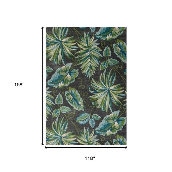 HomeRoots 10' Contemporary Botanical Leaves Area Rug in Gray, Teal & Green - Stylish, Durable & Easy-Care Design 10' X 13' 375514