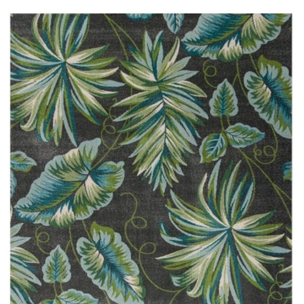 HomeRoots 10' Contemporary Botanical Leaves Area Rug in Gray, Teal & Green - Stylish, Durable & Easy-Care Design 10' X 13' 375514