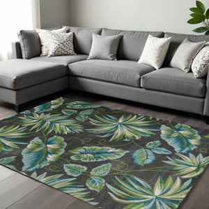 HomeRoots 10' Contemporary Botanical Leaves Area Rug in Gray, Teal & Green - Stylish, Durable & Easy-Care Design 10' X 13' 375514