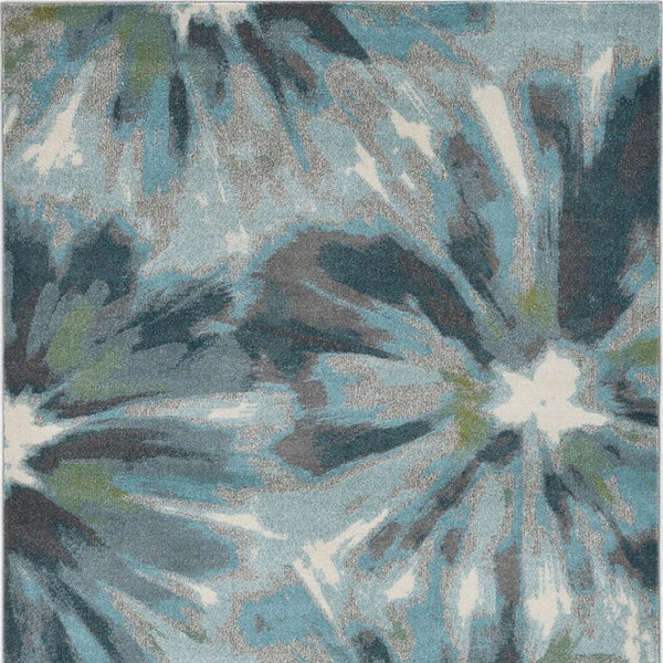 HomeRoots 5' Teal, Ivory, and Gray Floral Area Rug - Durable, Stain Resistant Design for Timeless Elegance 5' X 8' 375516