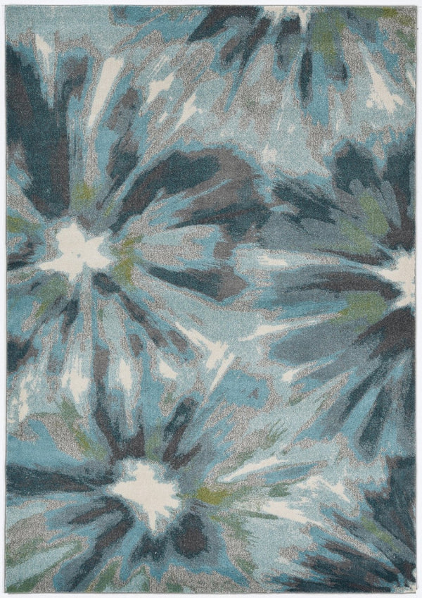 HomeRoots 5' Teal, Ivory, and Gray Floral Area Rug - Durable, Stain Resistant Design for Timeless Elegance 5' X 8' 375516