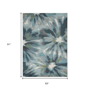 HomeRoots 5' Teal, Ivory, and Gray Floral Area Rug - Durable, Stain Resistant Design for Timeless Elegance 5' X 8' 375516