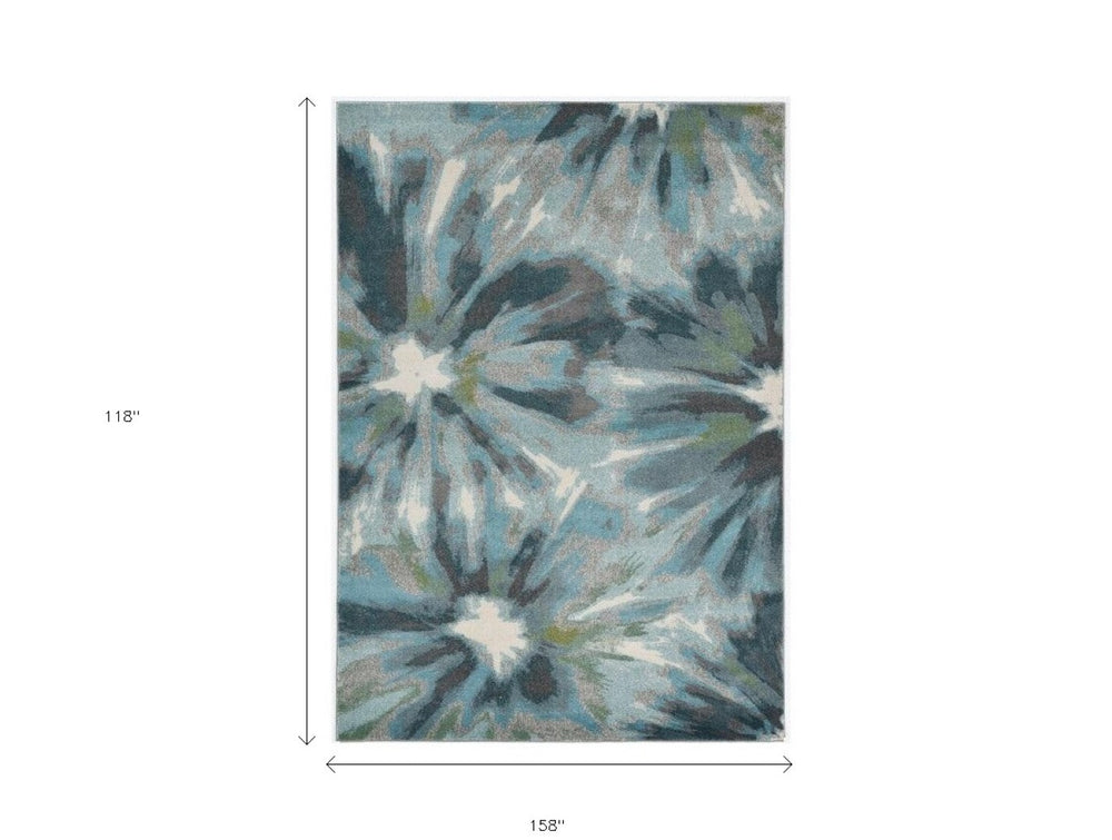 HomeRoots 10' Elegant Teal Ivory Gray Floral Area Rug - Stylish, Durable Design for High-Traffic Spaces 10' X 13' 375518