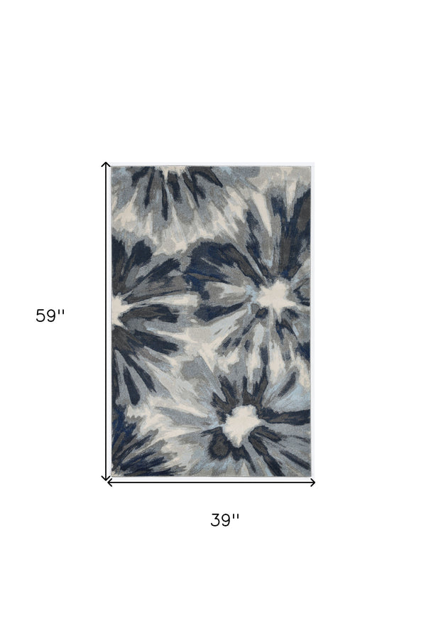 Homeroots 3' X 5' Ivory And Blue Floral Area Rug  Polypropylene 375519