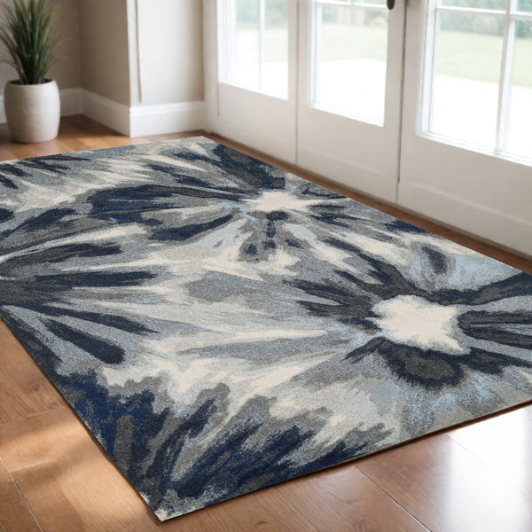 Homeroots 3' X 5' Ivory And Blue Floral Area Rug  Polypropylene 375519