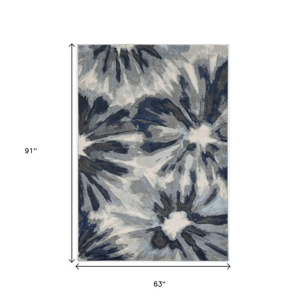 HomeRoots 5' Elegant Ivory and Blue Floral Area Rug - Durable, Easy-Care Design for Timeless Home Décor 5' X 8' 375520