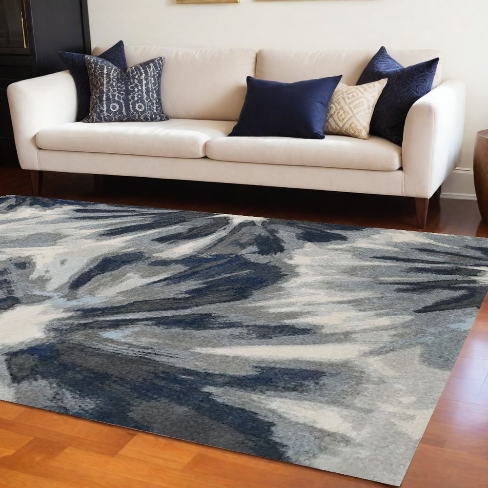 Homeroots 8' X 11' Ivory Blue Machine Woven Oversized Floral Indoor Area Rug  Polypropylene 375521