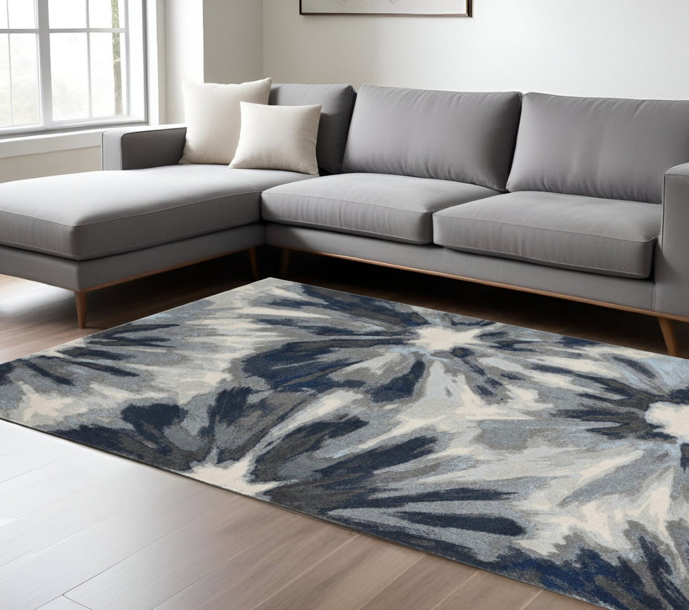 HomeRoots 8' Elegant Ivory and Blue Floral Area Rug - Durable, Stain-Resistant, Perfect for Busy Homes! 8' X 11' 375521