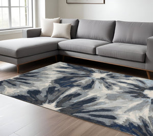 HomeRoots 8' Elegant Ivory and Blue Floral Area Rug - Durable, Stain-Resistant, Perfect for Busy Homes! 8' X 11' 375521