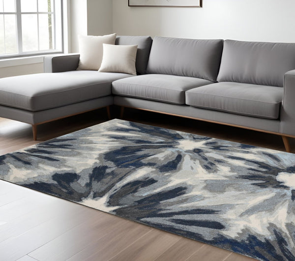 HomeRoots 8' Elegant Ivory and Blue Floral Area Rug - Durable, Stain-Resistant, Perfect for Busy Homes! 8' X 11' 375521