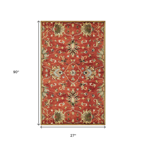 HomeRoots 7' Hand-Tufted Wool Runner Rug with Elegant Floral Medallion Design for Timeless Home Decor 7' Runner 375523