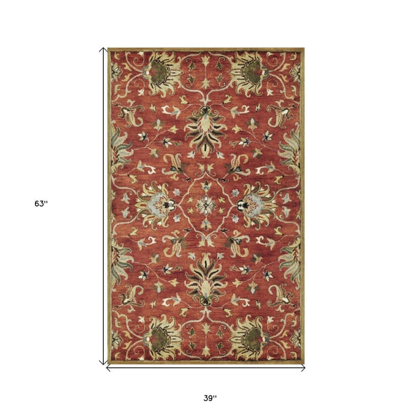 HomeRoots 7' Hand-Tufted Wool Runner Rug with Elegant Floral Medallion Design for Timeless Home Decor 3' X 5' 375524