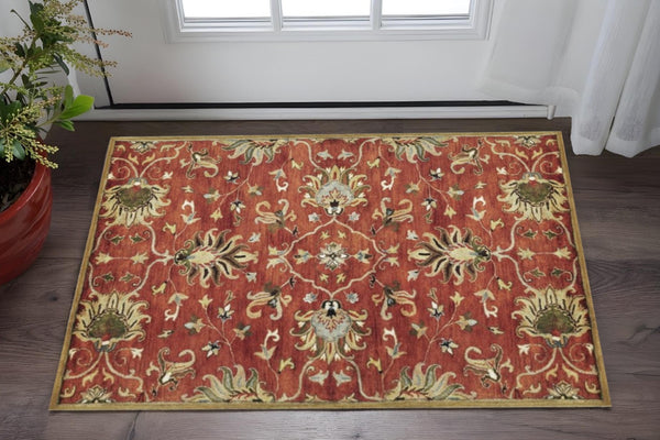 HomeRoots 7' Hand-Tufted Wool Runner Rug with Elegant Floral Medallion Design for Timeless Home Decor 3' X 5' 375524