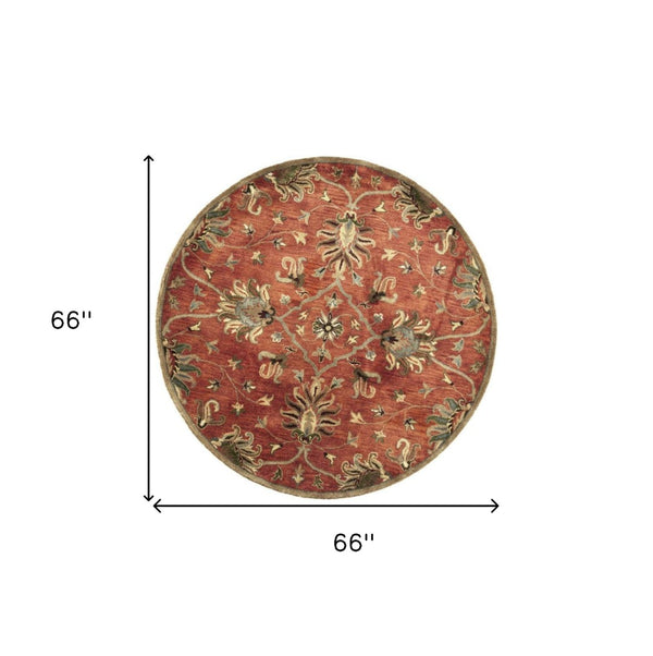 HomeRoots 7' Hand-Tufted Wool Runner Rug with Elegant Floral Medallion Design for Timeless Home Decor 6' Round 375525