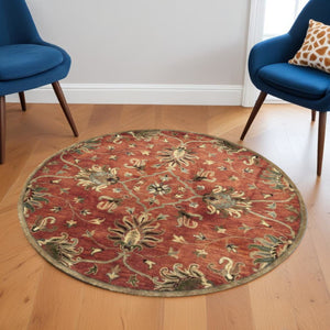 HomeRoots 7' Hand-Tufted Wool Runner Rug with Elegant Floral Medallion Design for Timeless Home Decor 6' Round 375525