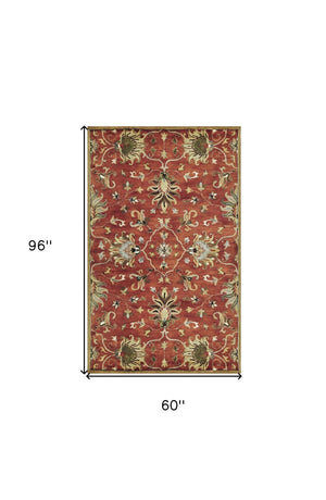 HomeRoots 7' Hand-Tufted Wool Runner Rug with Elegant Floral Medallion Design for Timeless Home Decor 5' X 8' 375526