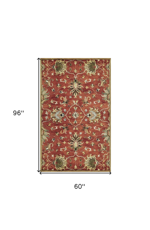 HomeRoots 7' Hand-Tufted Wool Runner Rug with Elegant Floral Medallion Design for Timeless Home Decor 5' X 8' 375526