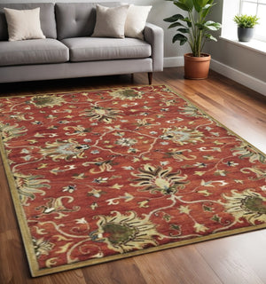HomeRoots 7' Hand-Tufted Wool Runner Rug with Elegant Floral Medallion Design for Timeless Home Decor 5' X 8' 375526