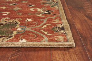 HomeRoots 8' Luxurious Sienna Gold and Green New Zealand Lambs Wool Floral Area Rug for Timeless Elegance 8" x 11" 375527