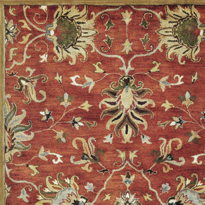 HomeRoots 8' Luxurious Sienna Gold and Green New Zealand Lambs Wool Floral Area Rug for Timeless Elegance 8" x 11" 375527