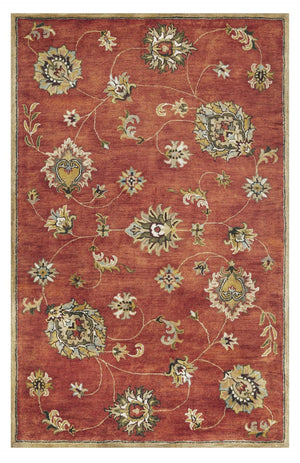 HomeRoots 8' Luxurious Sienna Gold and Green New Zealand Lambs Wool Floral Area Rug for Timeless Elegance 8" x 11" 375527