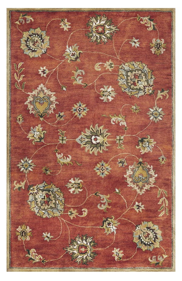 HomeRoots 8' Luxurious Sienna Gold and Green New Zealand Lambs Wool Floral Area Rug for Timeless Elegance 8" x 11" 375527