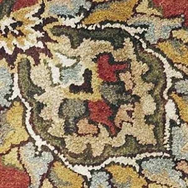 HomeRoots 8' Luxurious Sienna Gold and Green New Zealand Lambs Wool Floral Area Rug for Timeless Elegance 8" x 11" 375527